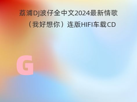 荔浦DJ波仔全中文2024最新情歌（我好想你）连版HIFI车载CD